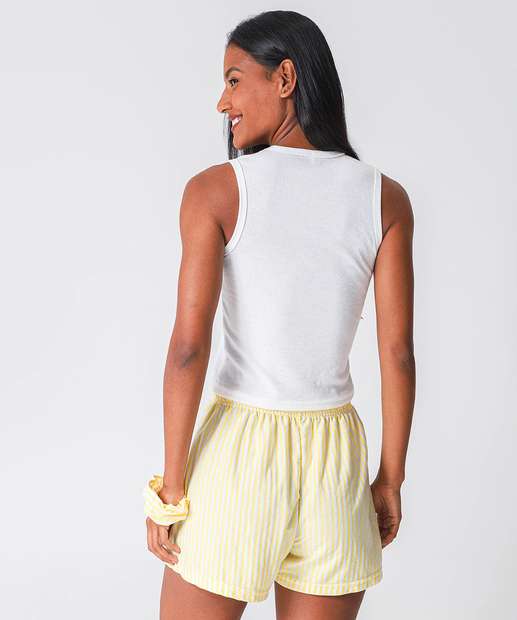 Pijama Feminino Canelado Stitch Off White