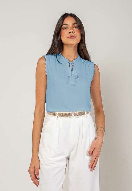 Image_Regata Alfaiataria Com Amarração E Detalhe de Pompons Azul Salvatore