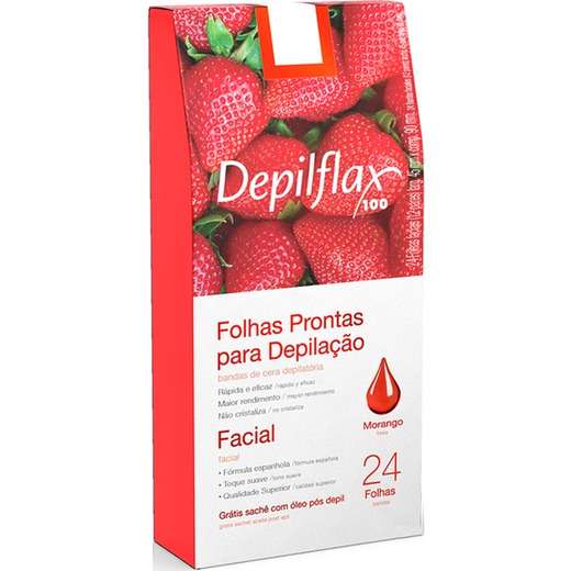 Image_Folhas para Depilação Facial Morango Depilflax C/24 Unid