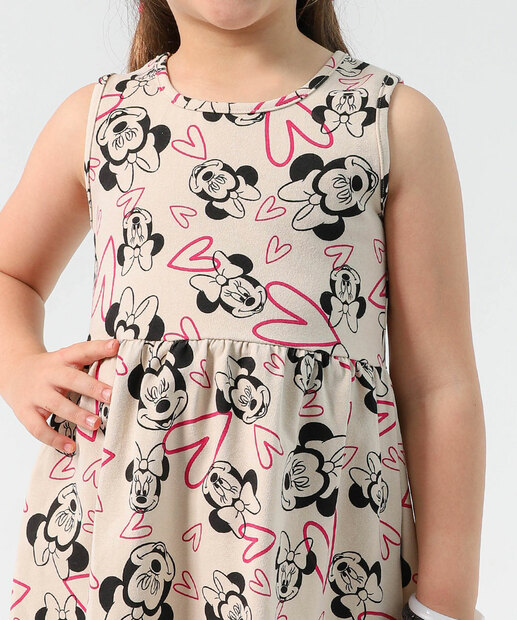 Vestido Infantil Minnie Disney Tam 4 a 10 Bege