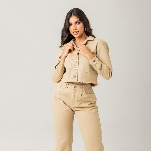 Jaqueta Sarja Cropped Feminina Moderna Zune