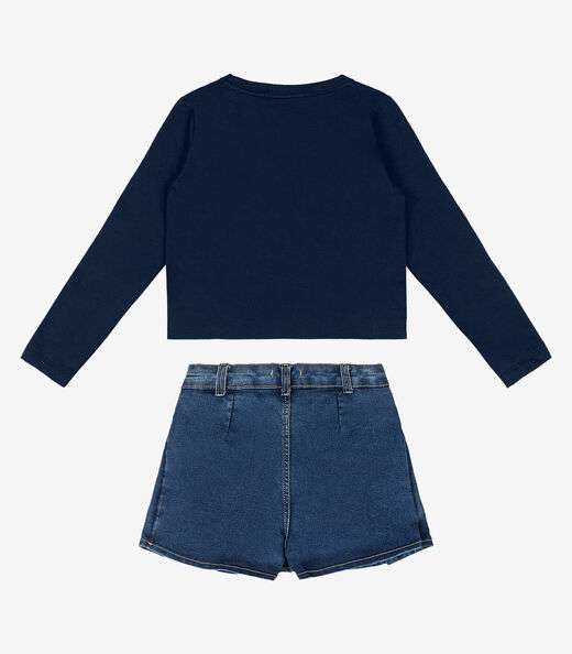 Conjunto Blusa Com Shorts Saia Jeans Trick Nick Azul