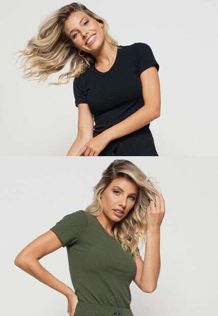 Image_Kit 2 Blusas  Básicas Comfy Malha Canelada Verde e Preta