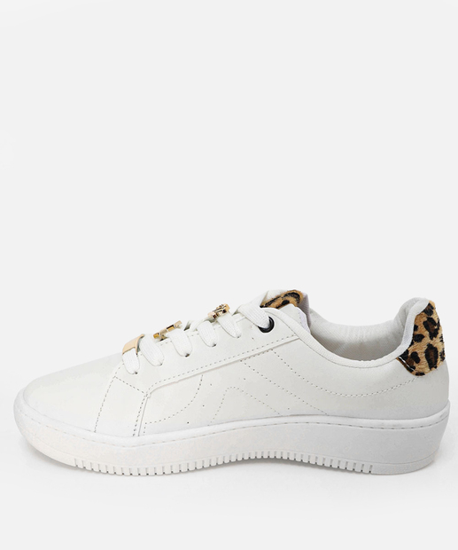 Tênis Feminino Casual Recorte Animal Print Branco