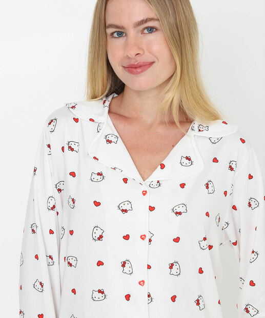 Pijama Americano Feminino Hello Kitty Sanrio Off White