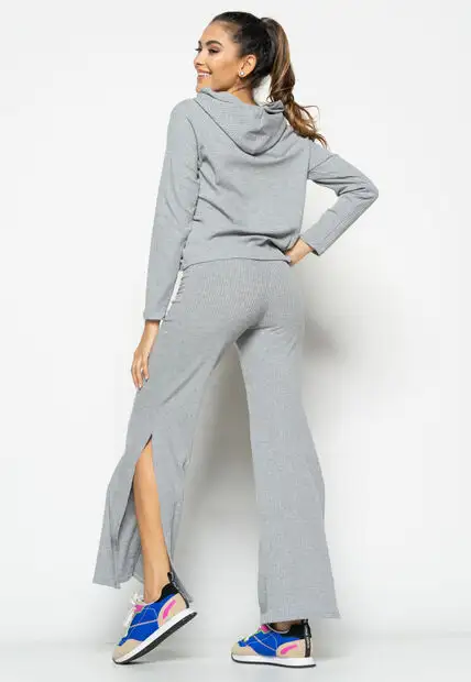 Casaco  Comfy Malha Canelada Com Capuz Mescla