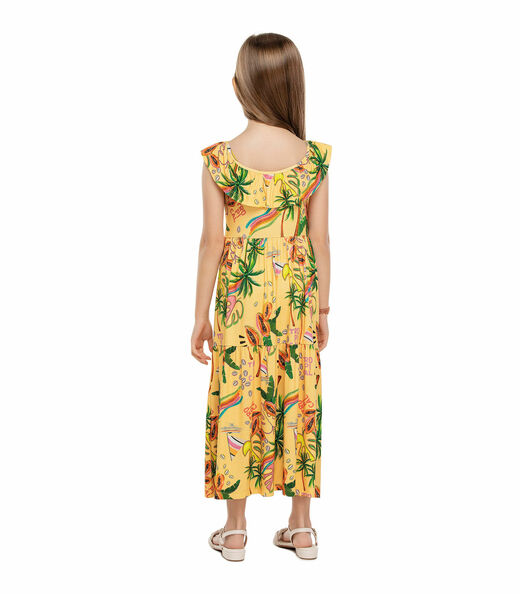 Vestido Midi Infantil Tropical Trick Nick Amarelo