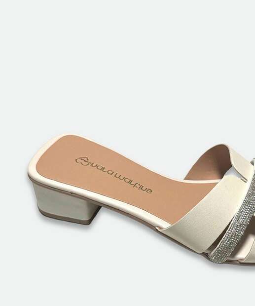 Tamanco Feminino Tira Strass Nara Martins Off White
