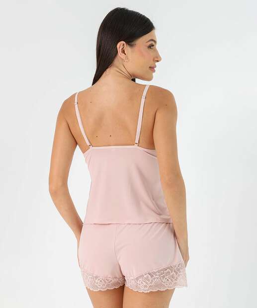 Baby Doll Recorte Renda Alças Finas Marisa Rosa