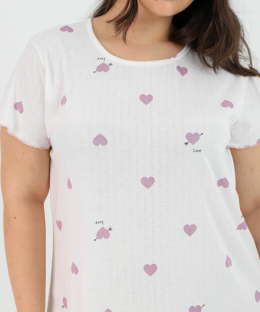 Camisola Plus Size Canelada Corações Marisa Off White