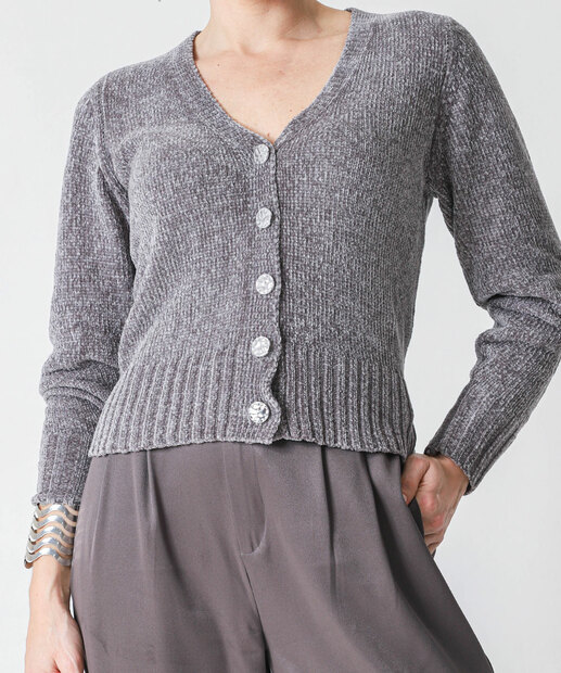 Cardigan Feminino Chenille Marisa Cinza