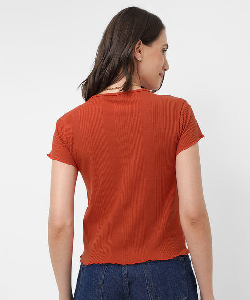 Blusa Feminina Canelada Frufru Marisa Laranja