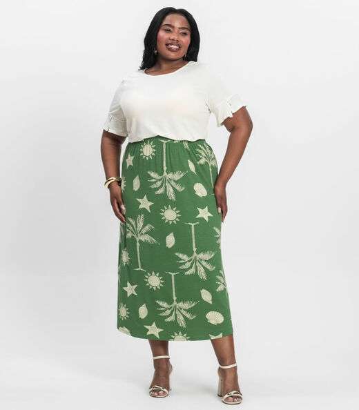 Saia Midi Plus Size Infinita Cor Verde