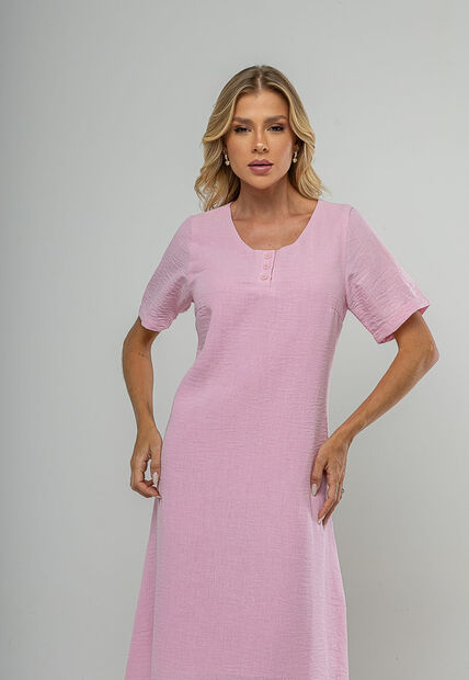Vestido Midi Botões Frontais Rosa Salvatore