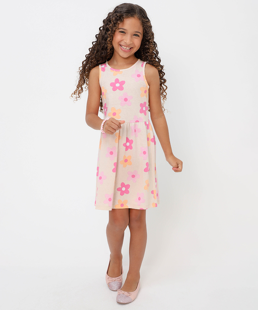 Vestido Infantil Floral Marisa Tam 4 a 10 Bege