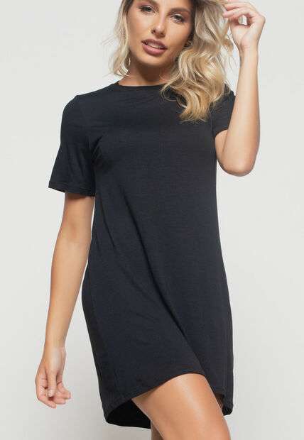 Vestido  Curto Gola Redonda Preto Salvatore Fashion