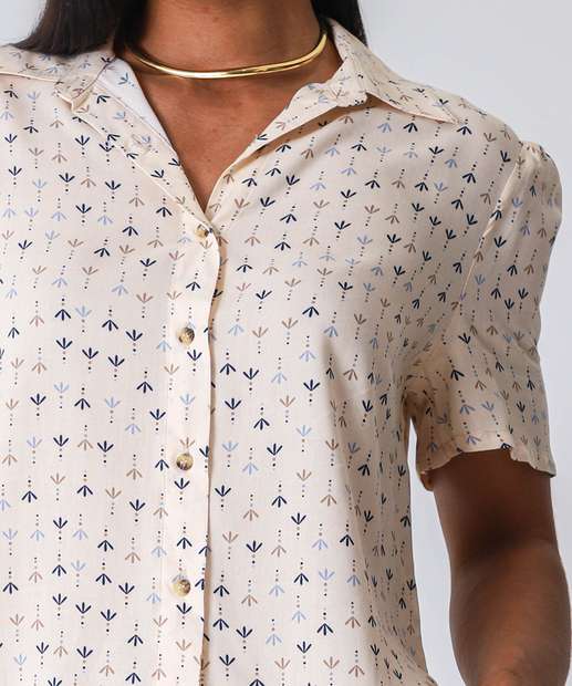Camisa Cropped Feminina Estampada Marisa Bege