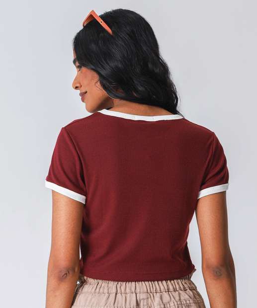 Blusa Cropped Feminina Canelada Marisa Vinho