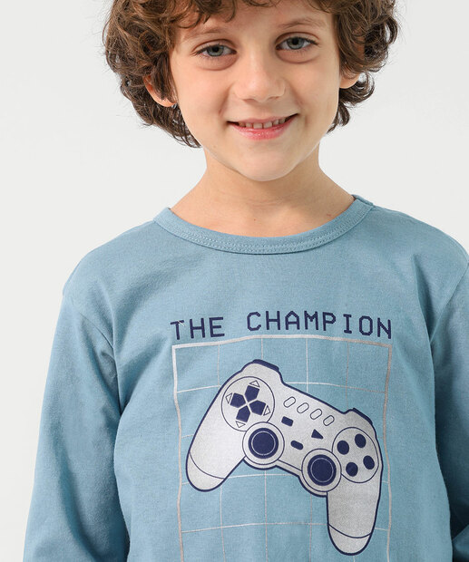 Camiseta Infantil Estampa Game Marisa Tam 4 a 10 Azul