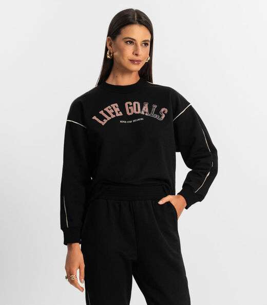 Conjunto Blusão com Calça Feminino Rovitex Preto