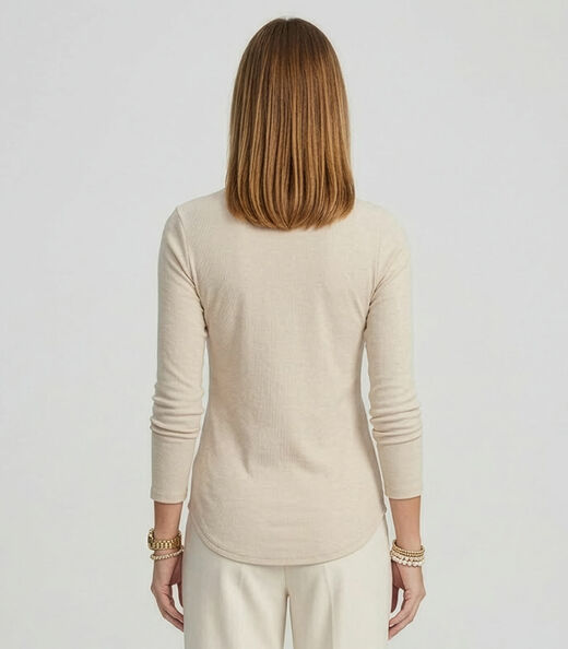 Blusa Feminina Manga Longa Visco Tricot Rovitex Bege
