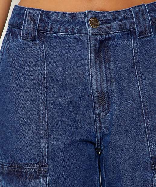 Calça Jeans Wide Leg Feminina Cargo Marisa