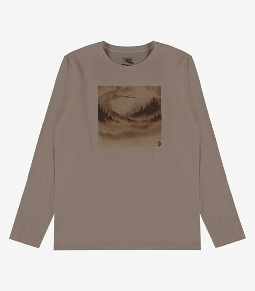 Camiseta Manga Longa Com Estampa Diametro Marrom