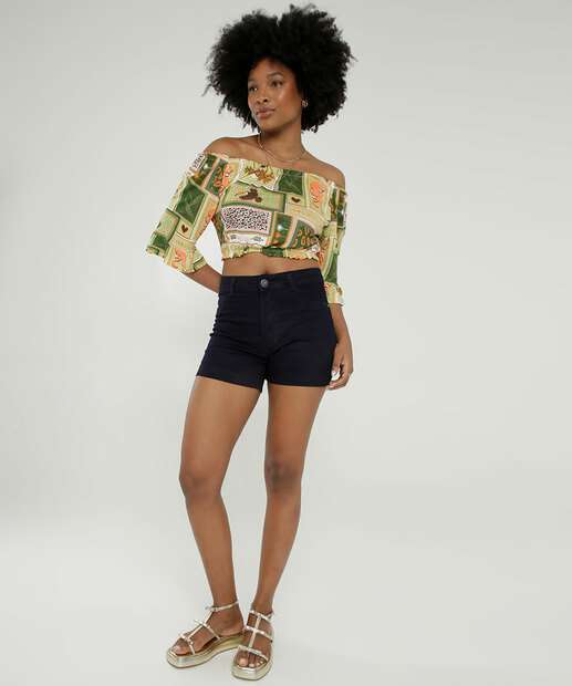 Short Jeans Feminino Cintura Alta 