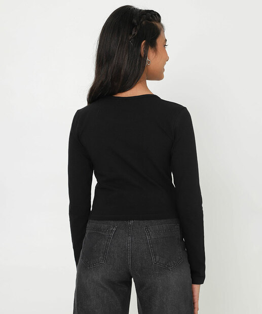 Blusa Juvenil College Manga Longa Marisa Tam 10 a 16 Preto