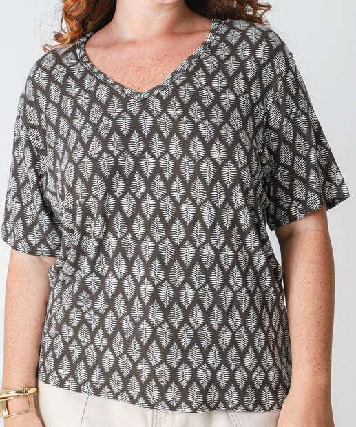 Blusa Plus Size Feminina Estampada Marisa Preto