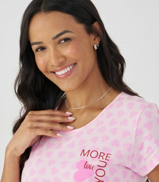 Pijama Curto Em Meia Malha Mensageira Da Paz Rosa