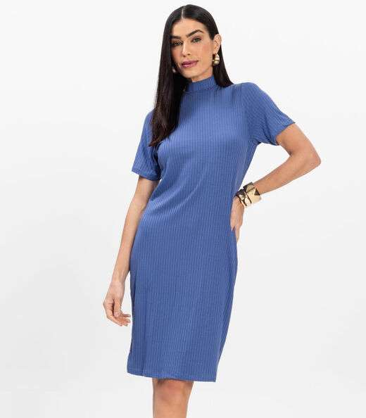 Vestido Curto de Ribana Feminino Rovitex Azul
