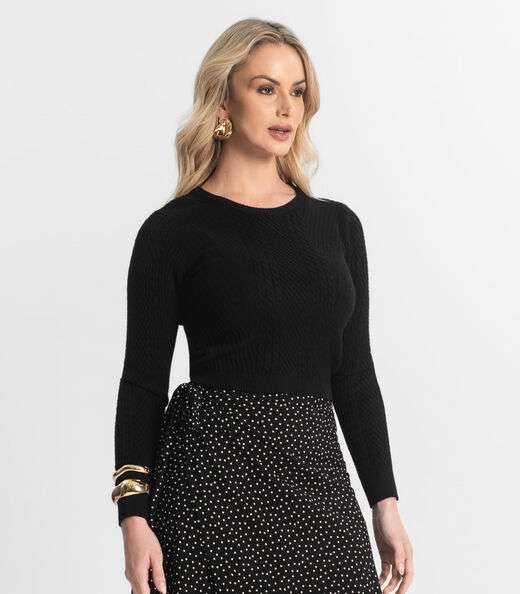 Blusa Feminina Manga Longa Em Tricot Epifani Preto