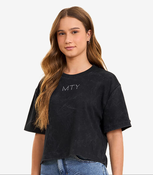 Blusa Feminina Box Com Strass Minty Preto