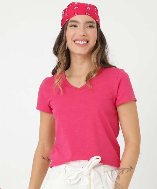 Blusa Feminina Básica Flamê Manga Curta Marisa