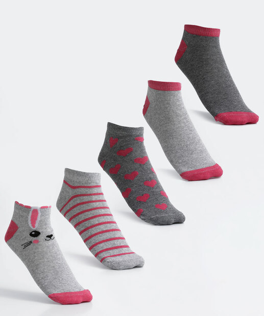 Kit 5 Pares Meias Soquete Feminina Estampadas Marisa