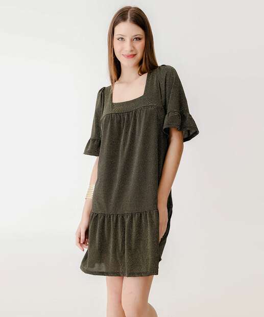 Vestido Feminino Brilho Manga Curta Marisa