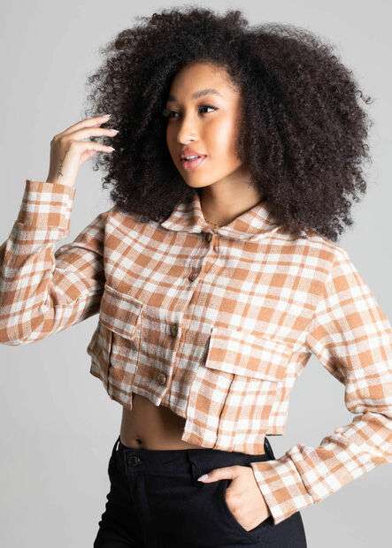 Blazer Xadrez Cropped Sawary - 277976