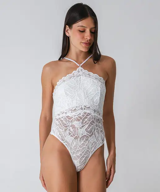 Body Feminino Sensual Renda Sem Bojo Branco