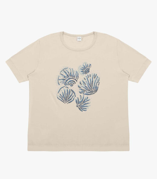 Blusa Feminina Visco Creponada Com Estampa Rovitex Bege