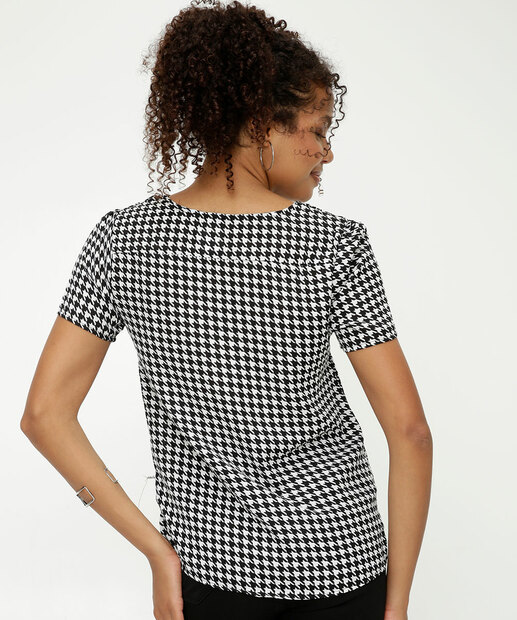 Blusa Feminina Estampa Pied Poule Manga Curta Marisa