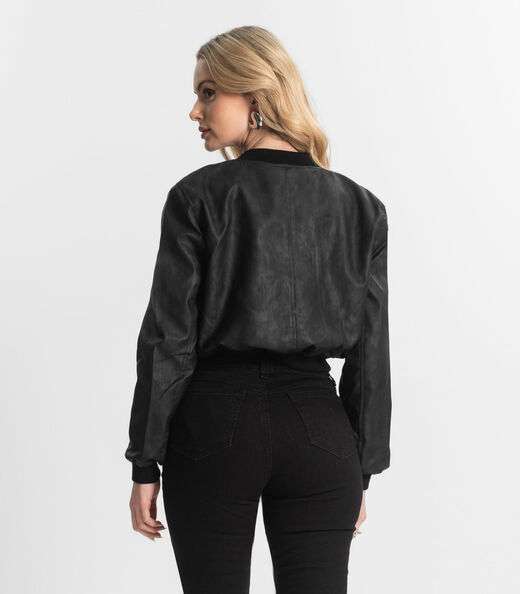 Jaqueta Feminina Bomber PU Hansez Preto