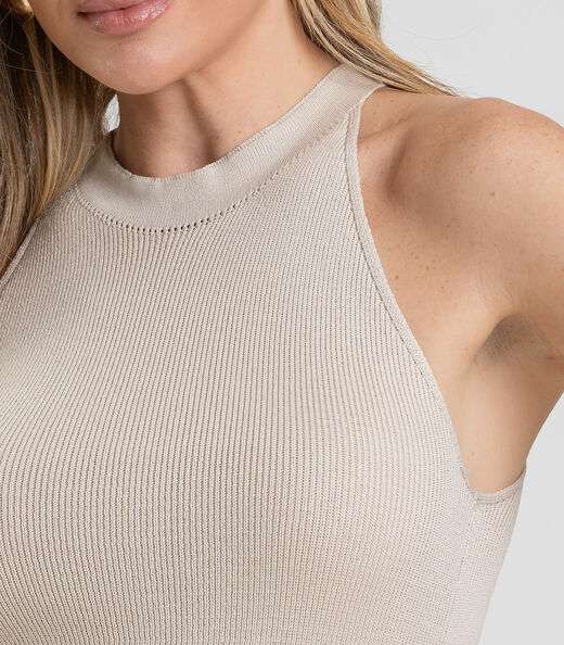 Regata Feminina Em Tricot De Fio Modal Dianna Bege