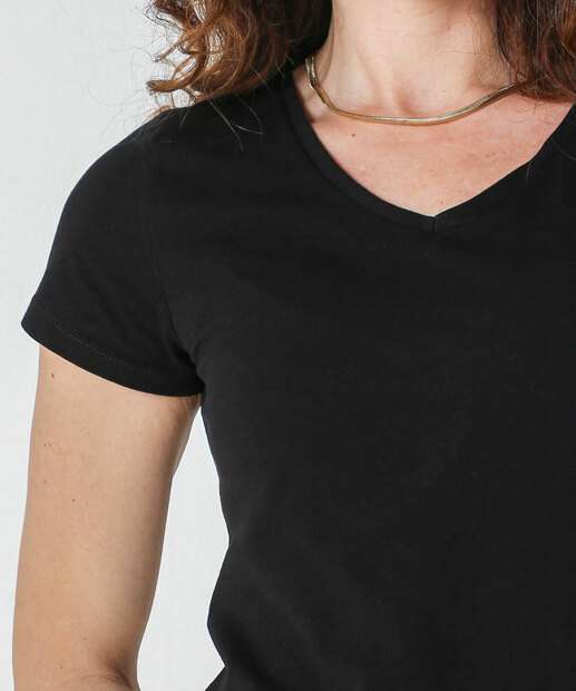 Blusa Feminina Básica Cotton Decote V Marisa Preto