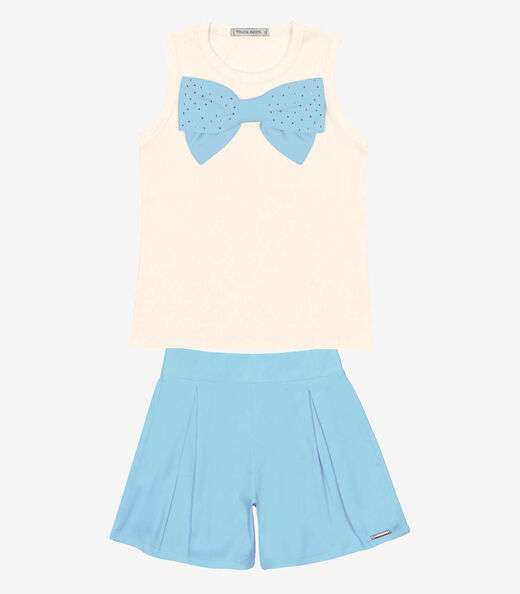 Conjunto Infantil Regata Laço E Shorts Trick Nick Bege