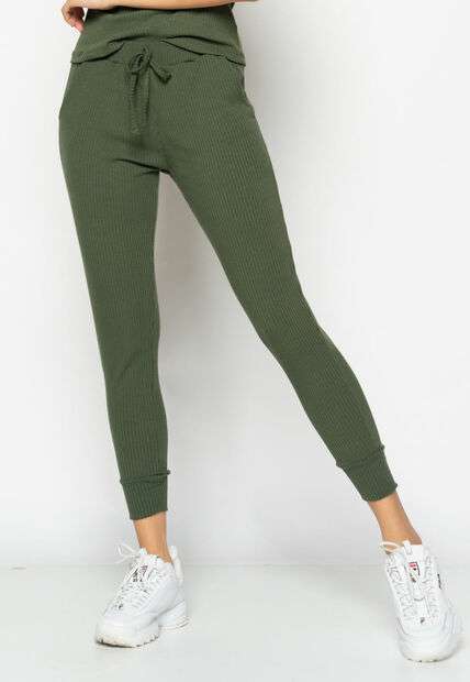 Conjunto  Comfy Com Blusa Ombro Vazado e Jogger Canelada Verde Salvatore Fashion