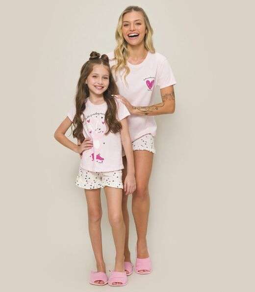 Pijama Adulto Feminino Manga Curta Evanilda Rosa