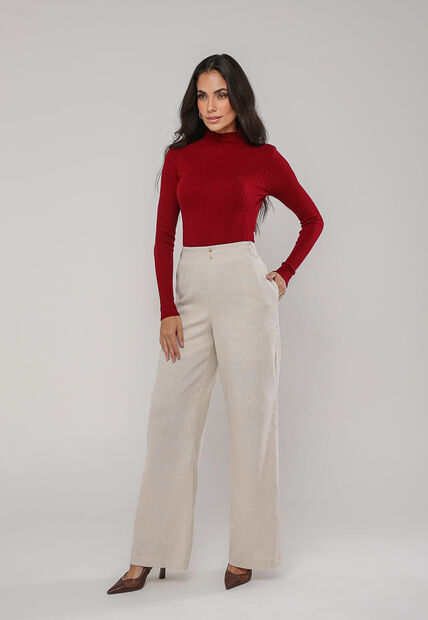 Blusa de Tricot Canelado Gola Alta Vermelho Salvatore