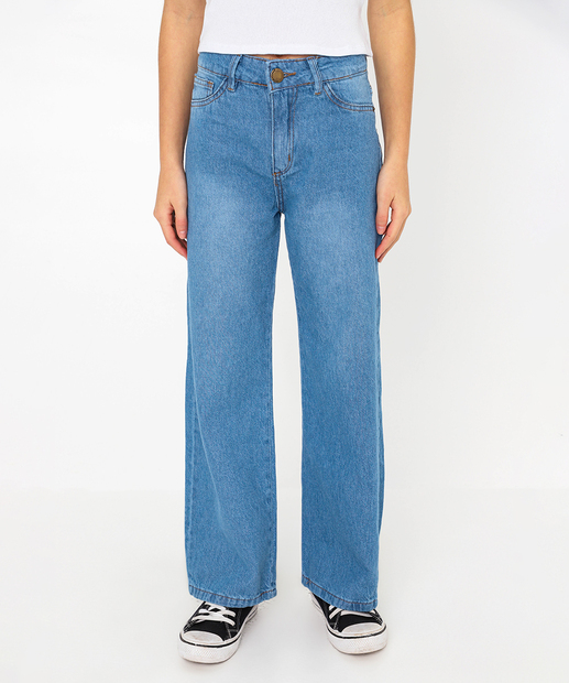 Short Juvenil Jeans Cintura Alta Barra Dobrada Tam 10 a 16 Azul