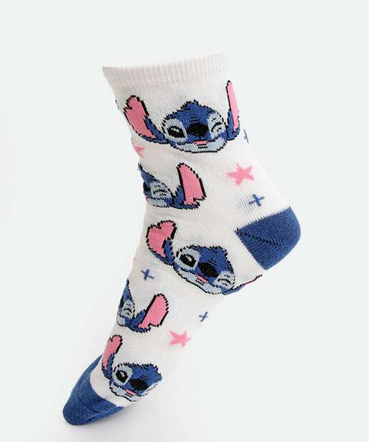 Kit 2 Meias Feminina Estampa Stitch Disney
